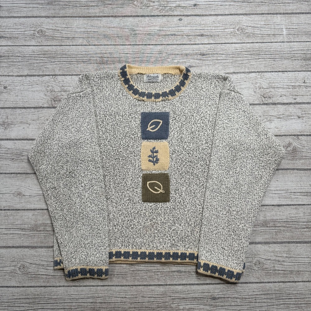 Vintage 90s Grandma Sweater Women's Large Gray Chunky Knit Pullover Cottagecore